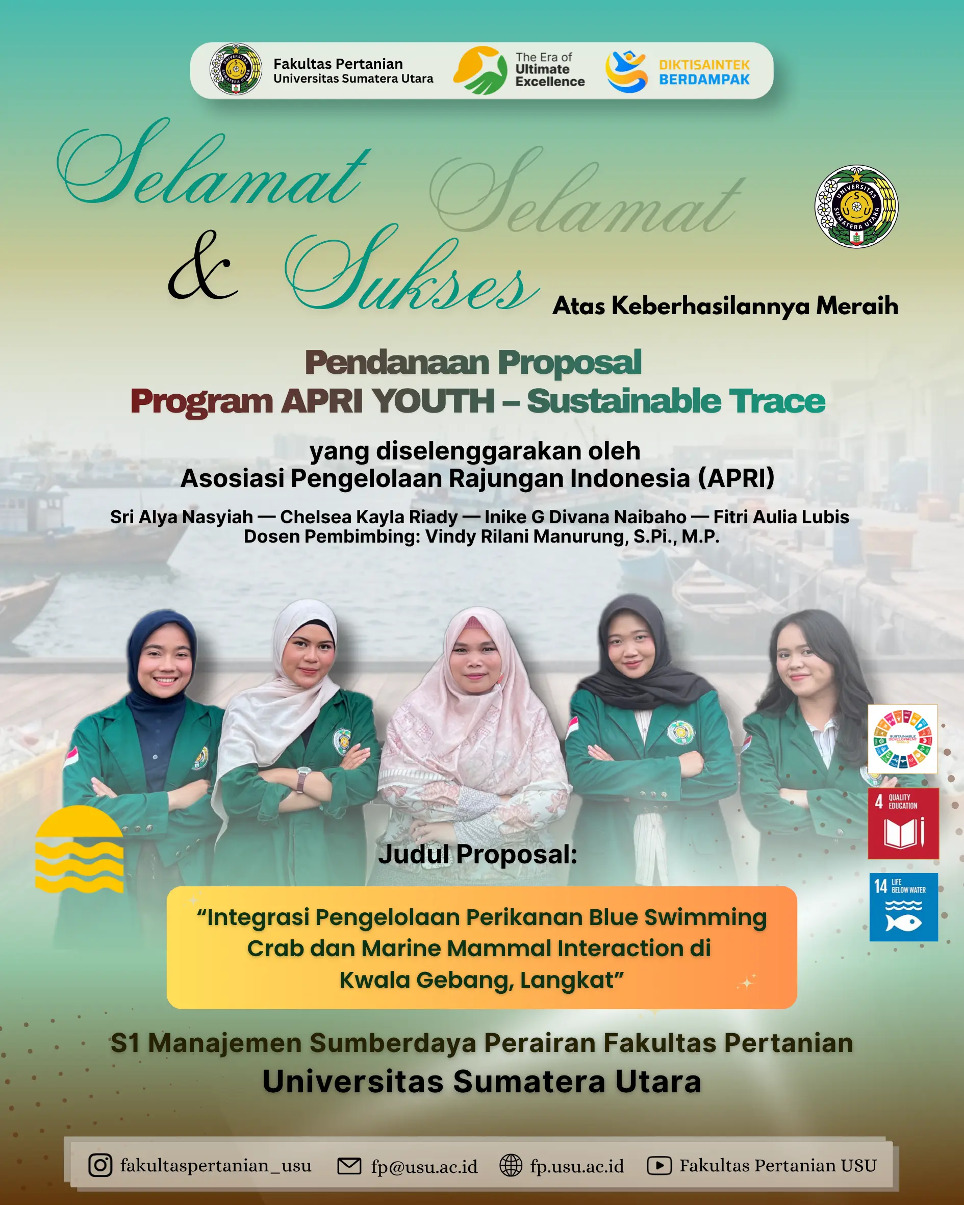 MSP Students of FP USU Receive APRI YOUTH Funding through Research on Sustainable Blue Swimming Crab Fisheries Management